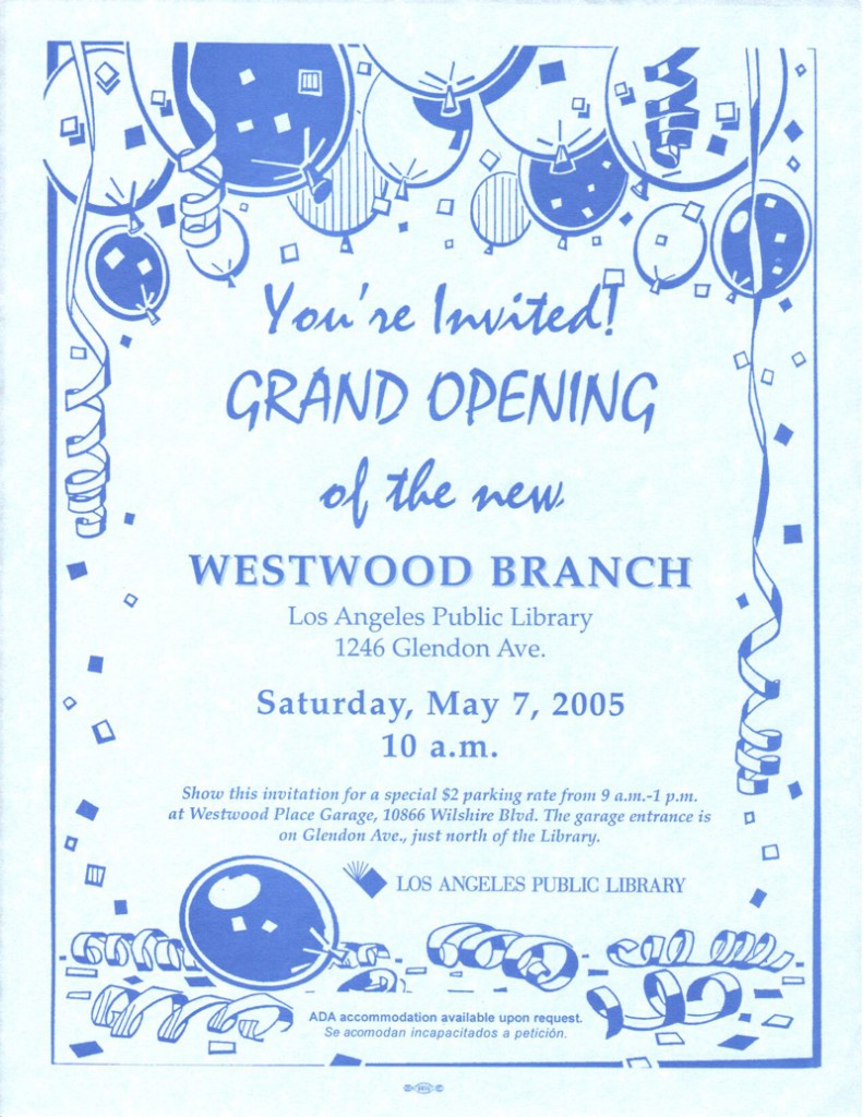 Grand Opening Brochure Friends of Westwood Library